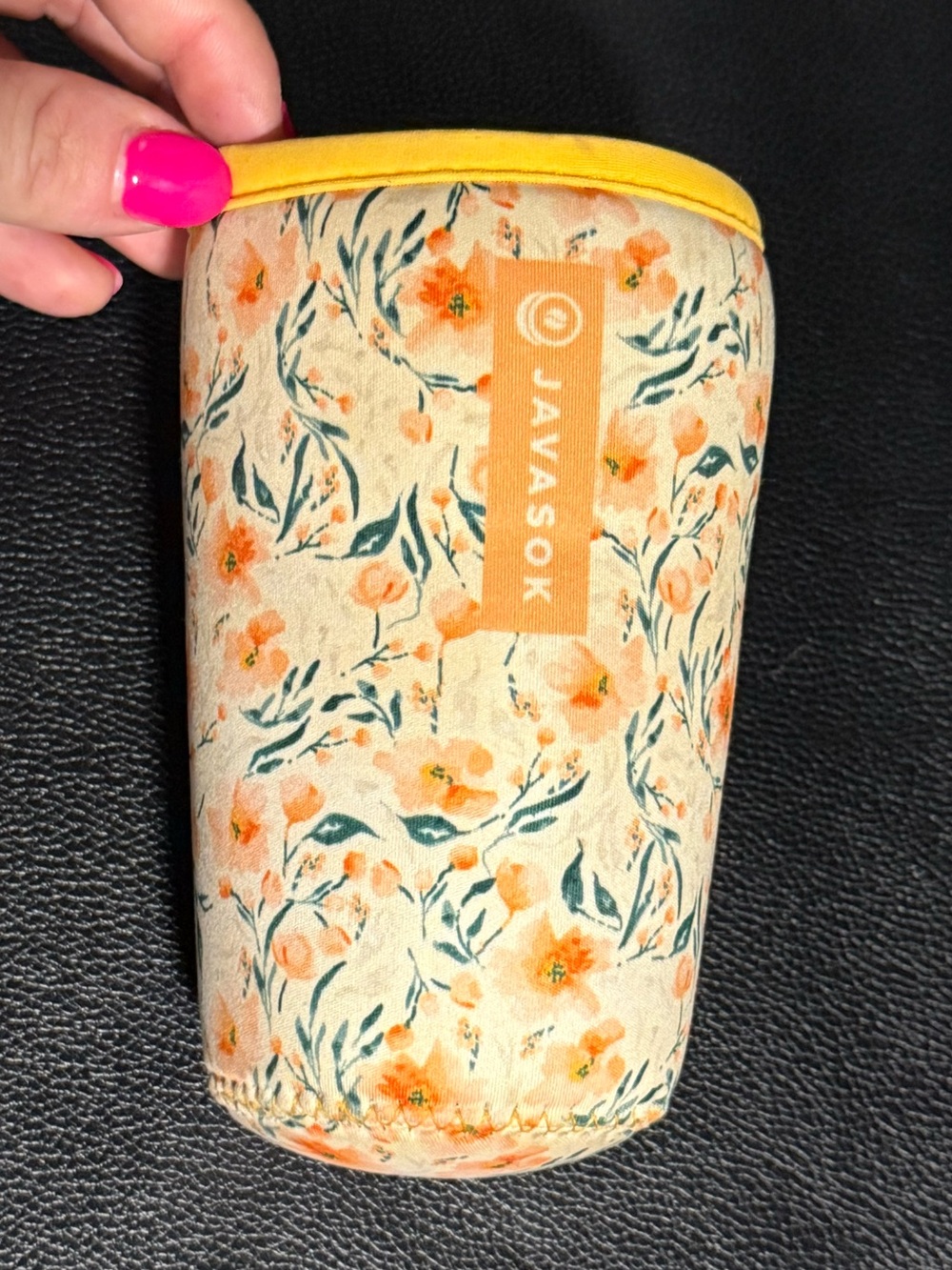 Floral Neoprene Cup Sleeve in Yellow and Cream